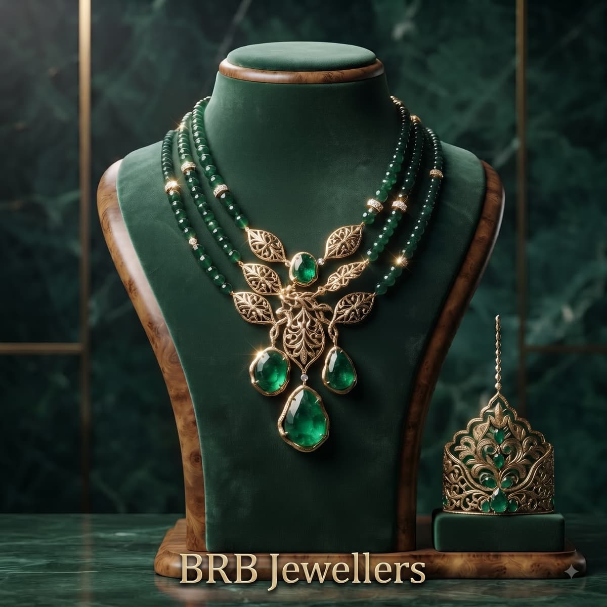 Emerald Filigree Necklace Set with Crown