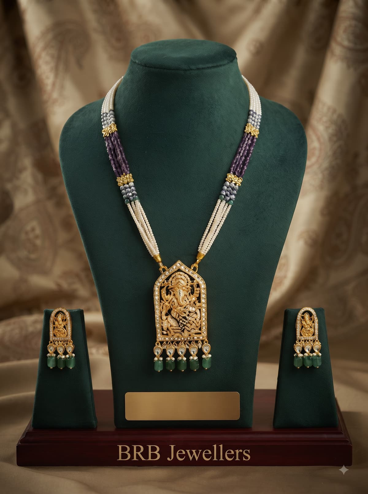 Ganesha Temple Pendant Set with Multi-bead Haar