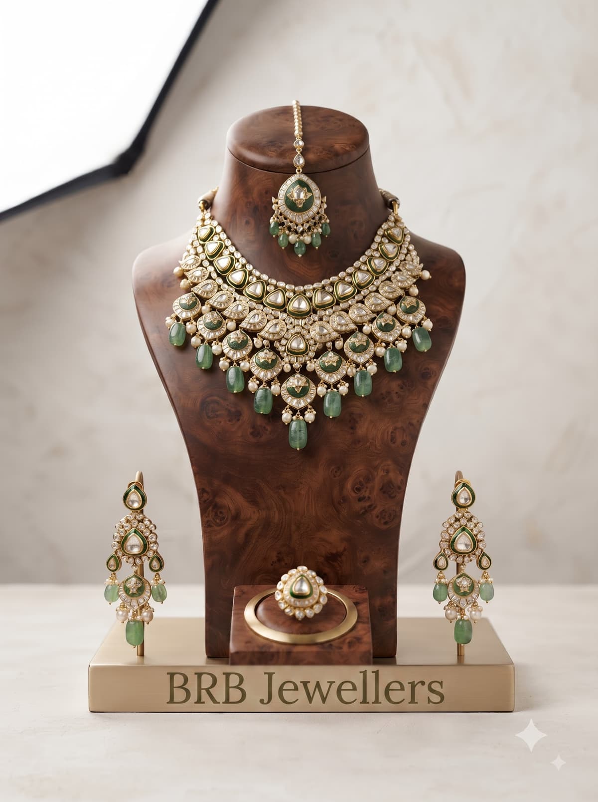 Kundan Emerald Bridal Set with Chandbali & Tikka