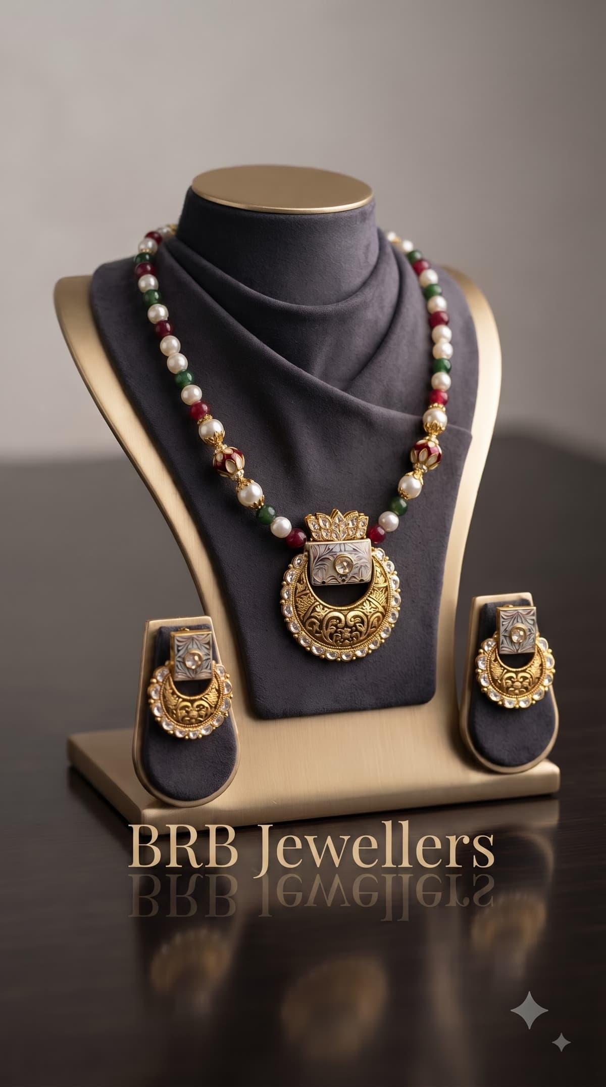 Navratna Chand Set with Chandbali Earrings