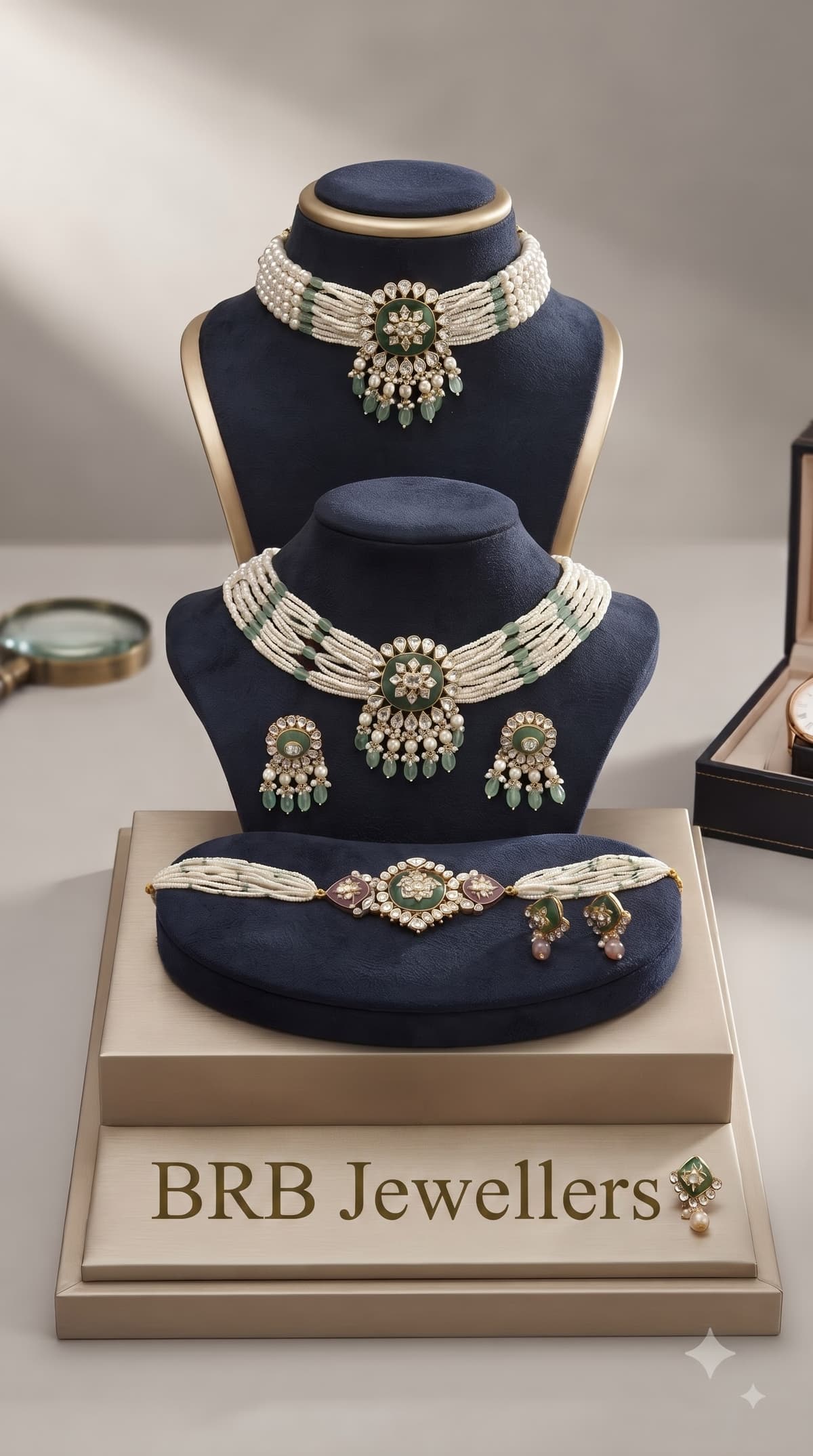 Pearl Kundan Choker & Haar Set with Bracelet