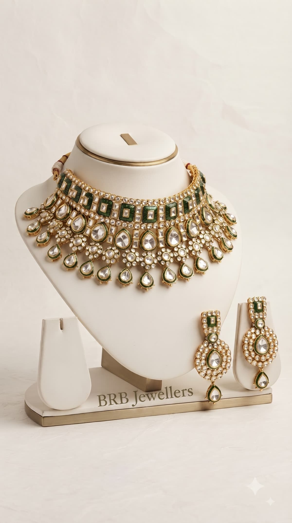 Polki Emerald Broad Choker with Drop Earrings