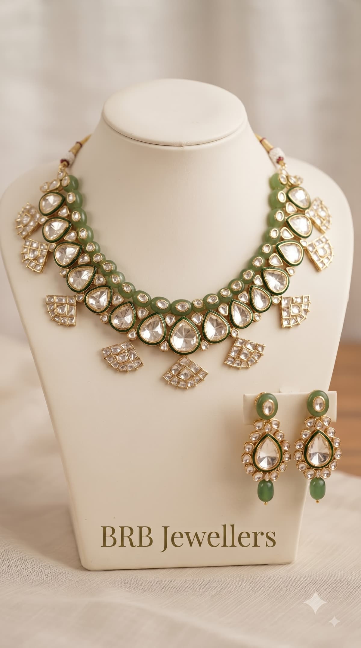 Polki Emerald Choker Set with Earrings
