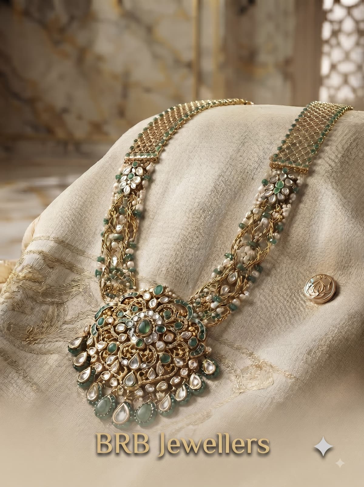 Polki Emerald Pearl Pendant Haar