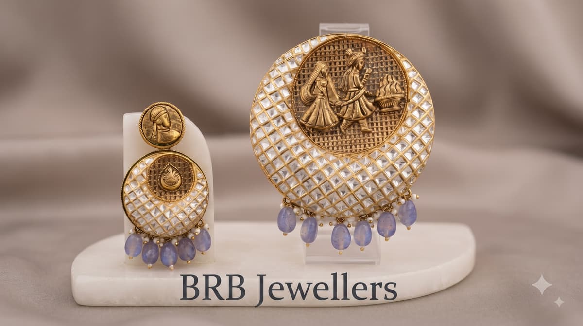 Polki Kundan Vivah Disc with Tanzanite Drops