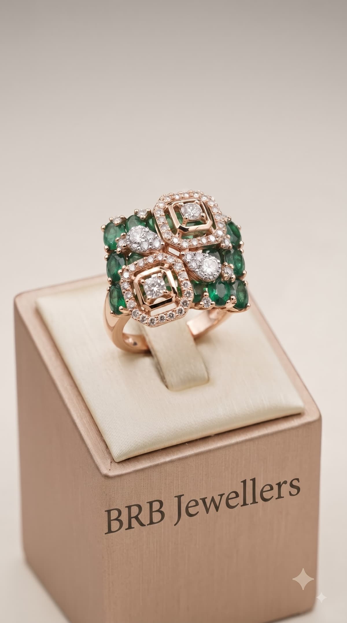 Rose Gold Emerald Diamond Cocktail Ring