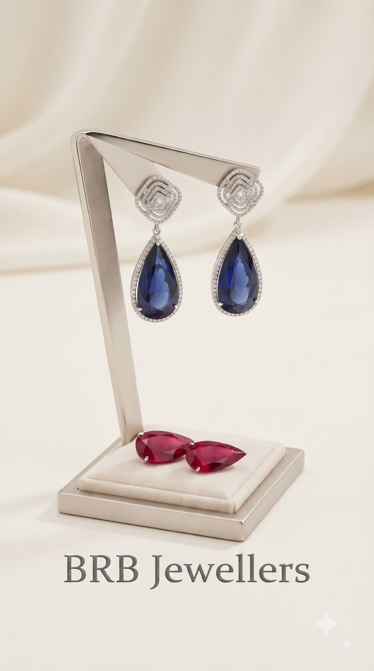 Sapphire Pear Drop Earrings with Diamond Halo