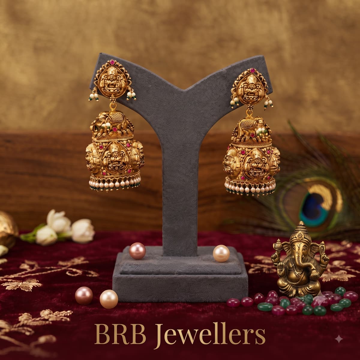 Antique Gold Temple Deity Jhumkas